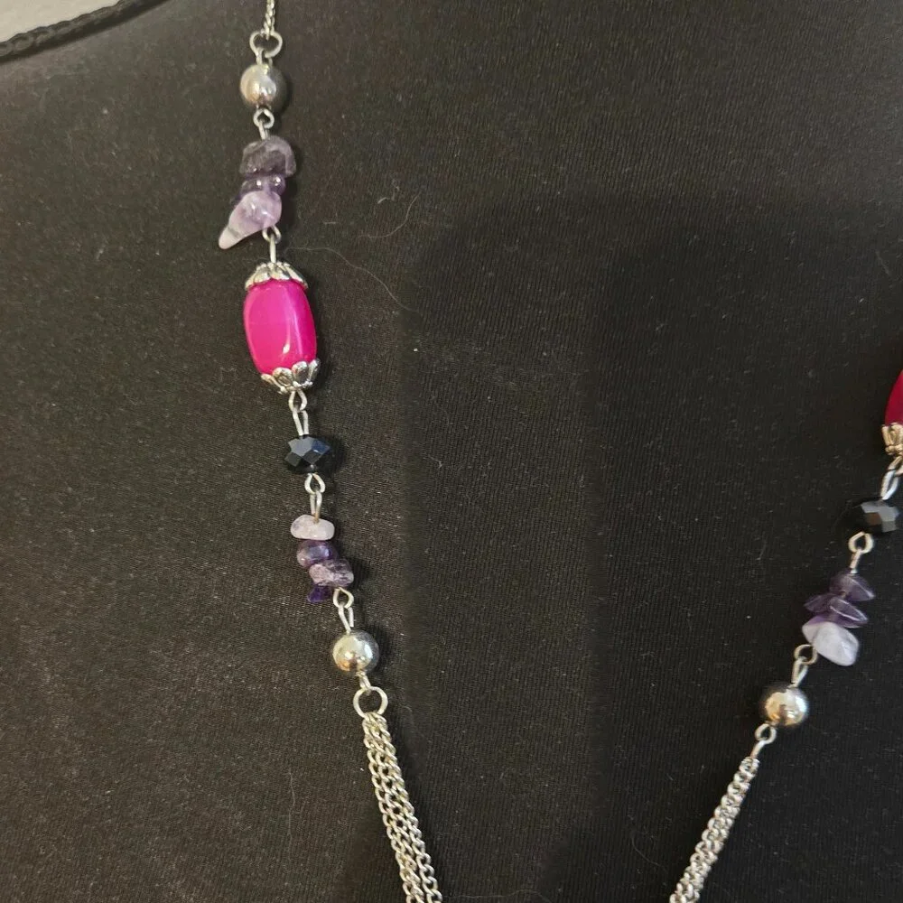 Bead & Chain Silver toned necklace - Extender clasp - Pre-Owned